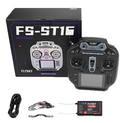 Hylukon Flysky FS-ST16 16CH 2.4GHz RC Transmitter and FS-SR8 Receiver, 3.5 Inch IPS Screen Transmitter with Receiver Set for Remote Control Plane Car Boat (Black)