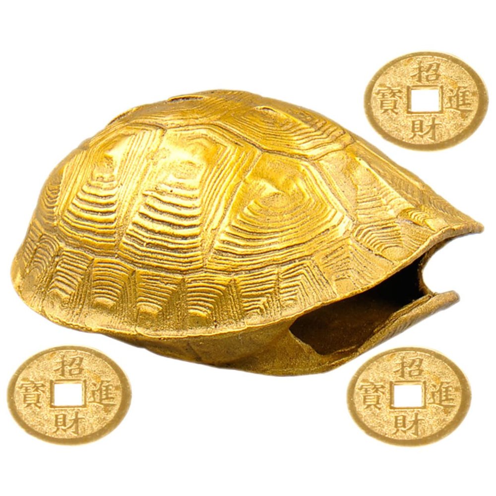 FELTECHELECTR Copper Turtle Shell Coin Chinese Divination Adorn Wealth Craft for Family Gathering