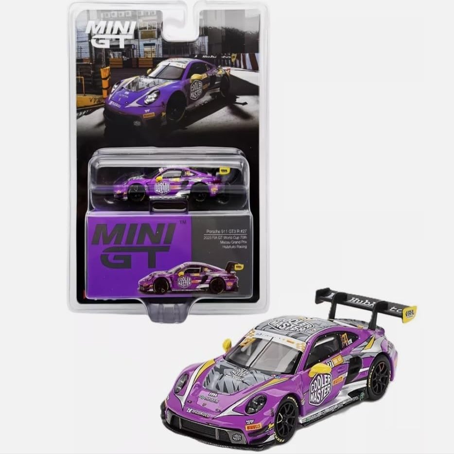 1/64 Mini GT Diecast Model Car Compatible 911 GT-3 R #27 Hub Auto Racing 2023 FIA GT World Cup 70th Macau Grand Prix Limited Edition MGT00793