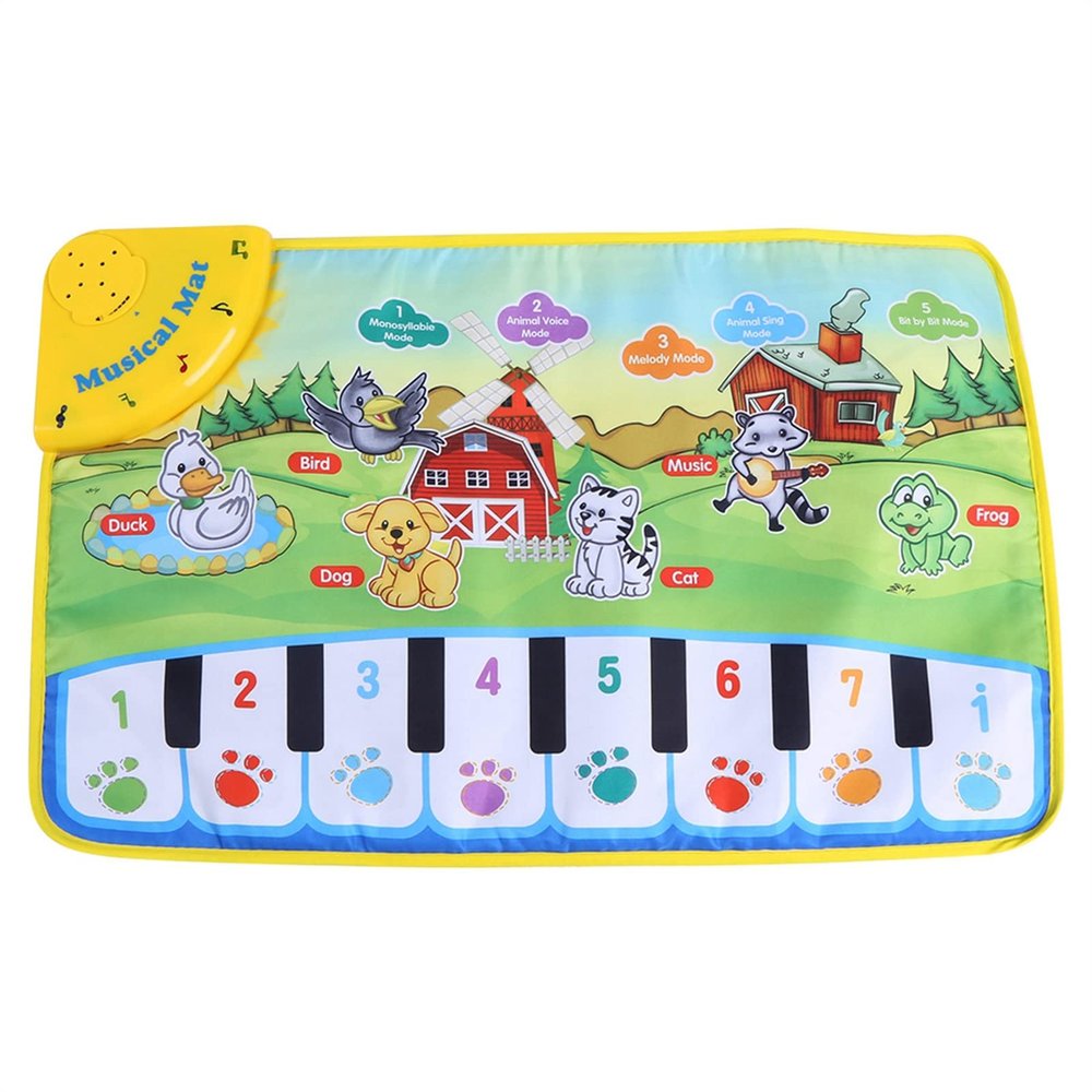 Baby Music Mat, Infant Crawling Piano Playmat - Educational Musical Toy with 8 Piano Keys and Animal Sounds, Interactive Soft Floor Keyboard for Toddlers 6-12