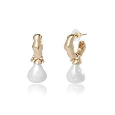 BCBG Hoop Earrings for Women with Dangling Teardrop Pearl, Gold-Tone Pearl Drop Earrings