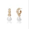 BCBG Hoop Earrings for Women with Dangling Teardrop Pearl, Gold-Tone Pearl Drop Earrings view 1