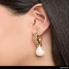 BCBG Hoop Earrings for Women with Dangling Teardrop Pearl, Gold-Tone Pearl Drop Earrings view 3
