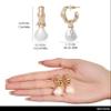 BCBG Hoop Earrings for Women with Dangling Teardrop Pearl, Gold-Tone Pearl Drop Earrings view 4