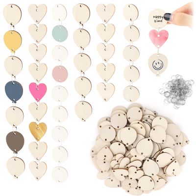 210Pcs Mini Wood Craft Set with Holes and Metal Rings for Birthday Calendar,Heart Balloon and Circle Shape Craft Tags for DIY Family Birthday Board,Chore Chart,Valentines Gifts,Arts Crafts Projects