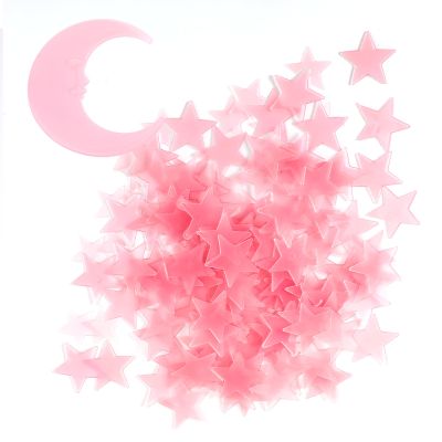 101 Pcs Glow in The Dark Stars, 3D PET Glowing Stars Moon Wall Decals Wall Stickers Luminous Fluorescent Ceiling Decor Room Decorations Christmas Stocking Stuffer for Kids Room Ceiling (Pink)