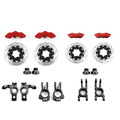 for KM Raytheon for Rally Car C3 E8414 E8415 1/7 RC Car Upgrade Accessories 1 Set Disc Brake Set Caliper RC Car Repair Kit(Red Black)