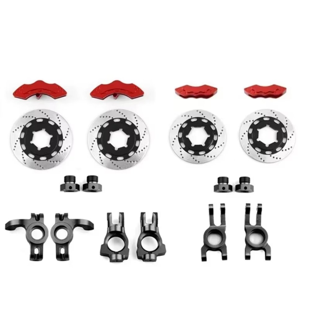 for KM Raytheon for Rally Car C3 E8414 E8415 1/7 RC Car Upgrade Accessories 1 Set Disc Brake Set Caliper RC Car Repair Kit(Red Black)