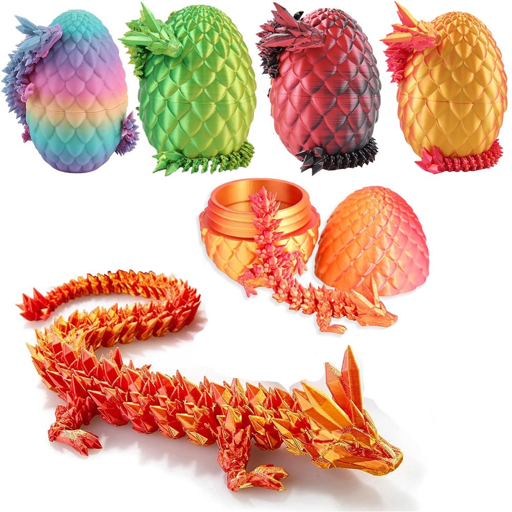 Qxbuhe 12 inch 3D Printed Dragon Eggs with Dragon Inside. Easter Dragon Eggs, Mystery Surprise Easter Eggs for Kids, Unique 3D Printed Animals (Laser Red)