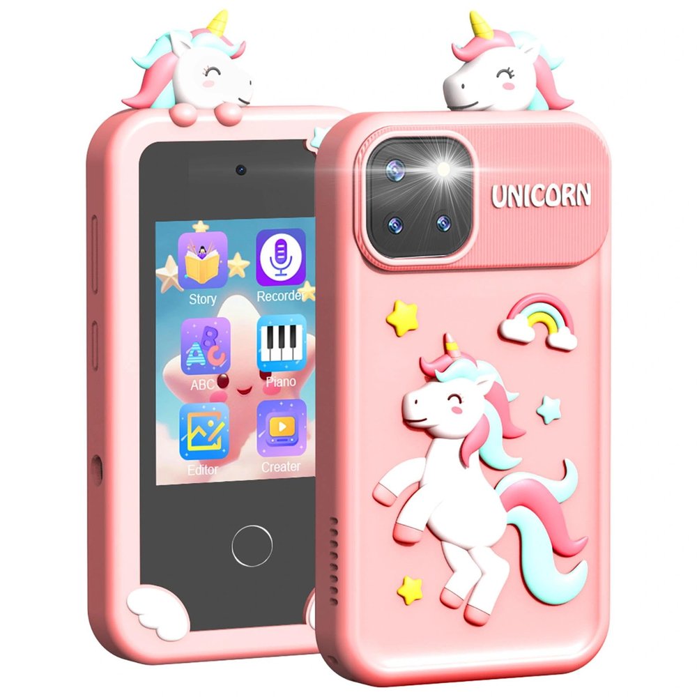 BEBESIRI Kids Camera Mini Smartphone Toy for Girls, 2.8" Touch Screen, 22 Learning Games, Dual Camera, Music Player, 32GB Card, Christmas Birthday Gift, (Pink Unicorn)