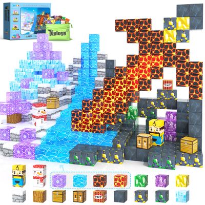 100PCS Large Magnetic Blocks-Build Mine Magnet World Ice Mine Sword Toddlers Toys for Kids Magnet Transparent Building Blocks Sensory Learning Toys for Boys and Girls Ages 3 4 5 6 7 8-12 Birthday Gift