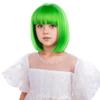 Edivd Kid Neon Green Bob Wig Child Short Bright Green Straight Wig Girls Bob Wigs with Bangs Heat Resistant Synthetic Hair with Cap view 2