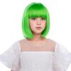 Edivd Kid Neon Green Bob Wig Child Short Bright Green Straight Wig Girls Bob Wigs with Bangs Heat Resistant Synthetic Hair with Cap view 3