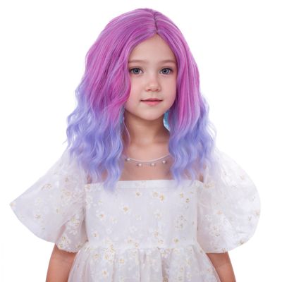 Edivd Kids Colorful Wig Girls Rainbow Side Part Wig Child Multi Color Wavy Curly Wigs Heat Resistant Synthetic Wigs with Cap