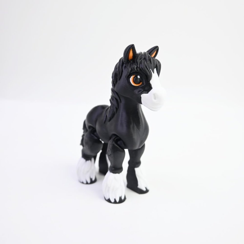 3D Printed Foal, 3D Printed Animals, Full Articulated Flexible Fidget Toys for Desk Dcor - Black - Small - 5Inch