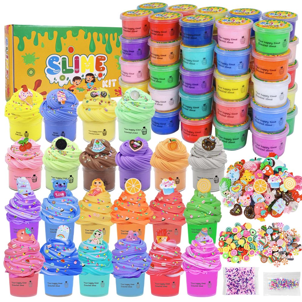 80 Pack Mini Butter Slime Kit, Scented Slime for Girls and Boys, Soft & Non-Sticky Cotten Candy Fruit Slime Party Favor Gifts, DIY Putty Stress Relief Toy for Kids (80)