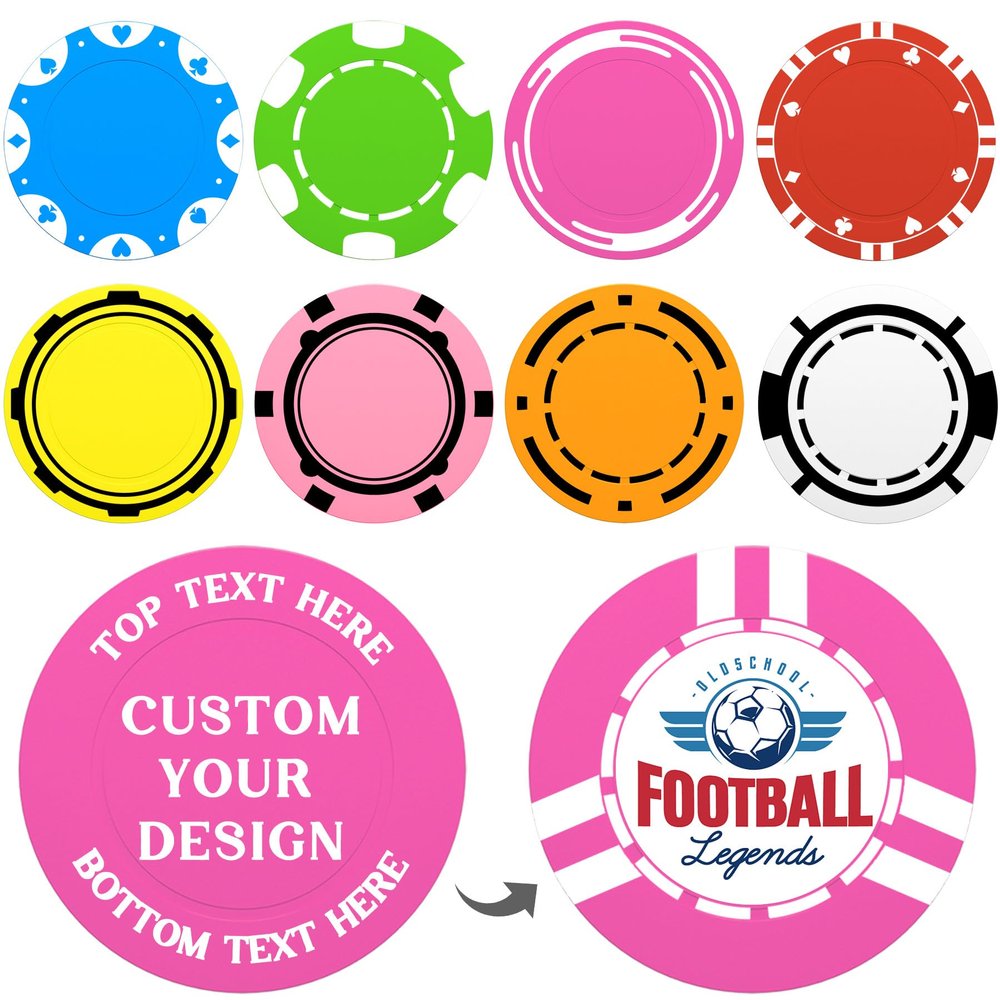 100-1000 Custom Poker Chips 37mm, 9 Colors Drink Tokens Personalized Your Logo, Image & Text, Full-Color Double Sided Printing, Customized Plastic Poker Chips for Bar, Club, Parties, Events (Rose Red)