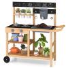 Costzon Mud Kitchen with Wheels, Wooden Kids Potting Bench with Planting Pots, Blackboard, Sink, Faucet, Cooking Accessories, Outdoor Play Kitchen for Backyard, Garden, Gift for Boys Girls view 1