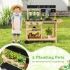 Costzon Mud Kitchen with Wheels, Wooden Kids Potting Bench with Planting Pots, Blackboard, Sink, Faucet, Cooking Accessories, Outdoor Play Kitchen for Backyard, Garden, Gift for Boys Girls view 2