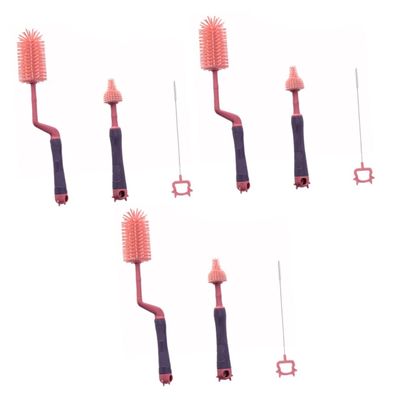 Kisangel 3pcs Bottle Cleaner Set Silicone Scrubber Brush Kit for Easy Rotating Cleaning of Bottles Pacifiers and Straws for Ppsu and Pink