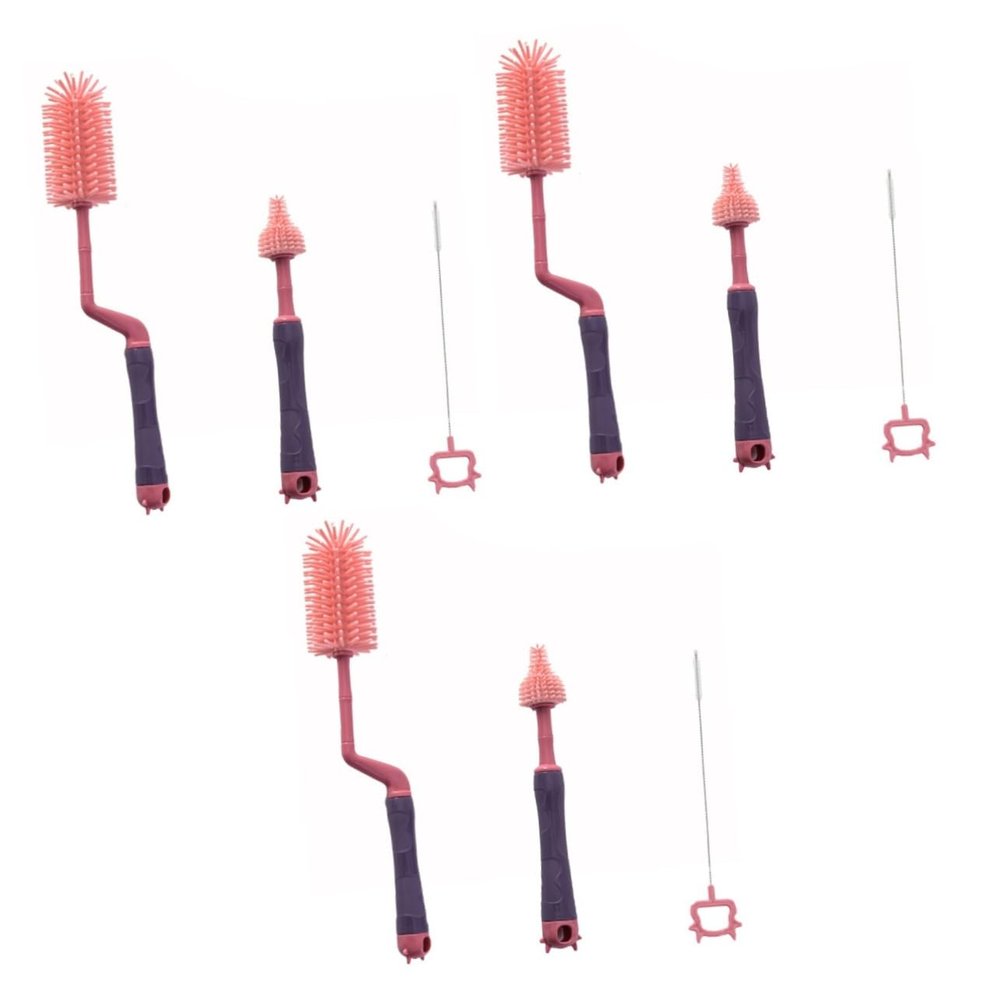 Kisangel 3pcs Bottle Cleaner Set Silicone Scrubber Brush Kit for Easy Rotating Cleaning of Bottles Pacifiers and Straws for Ppsu and Pink