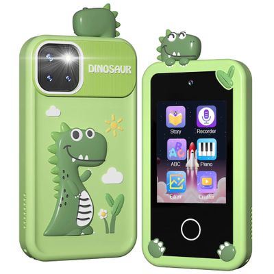 BEBESIRI Kids Camera Mini Smartphone Toy for Boys & Girls - 2.8" Touch Screen, 22 Learning Games, Dual Camera, Music Player, 32GB Card, Christmas Birthday Gift (Green Dinosaur)
