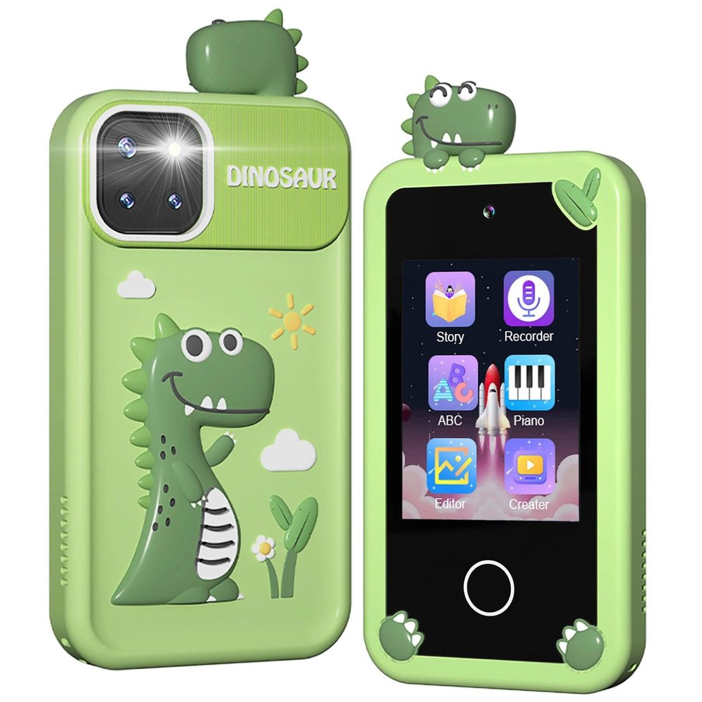 BEBESIRI Kids Camera Mini Smartphone Toy for Boys & Girls - 2.8" Touch Screen, 22 Learning Games, Dual Camera, Music Player, 32GB Card, Christmas Birthday Gift (Green Dinosaur)
