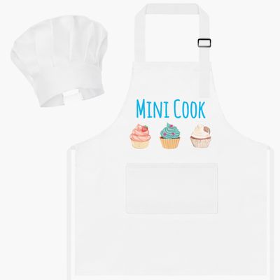 R HORSE Kid Apron and Chef Hat Set - 2Pcs White Mini Cook Adjustable Children Kitchen Toddler Apron for Girls Boys, Funny Dress up Pretend Play Toy Birthday Gift for Kids Cooking Baking Painting