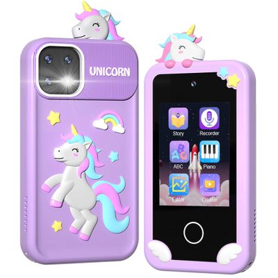BEBESIRI Kids Camera Mini Smartphone Toy for Girls, 2.8" Touch Screen, 22 Learning Games, Dual Camera, Music Player, 32GB Card, Christmas Birthday Gift, (Purple Unicorn)