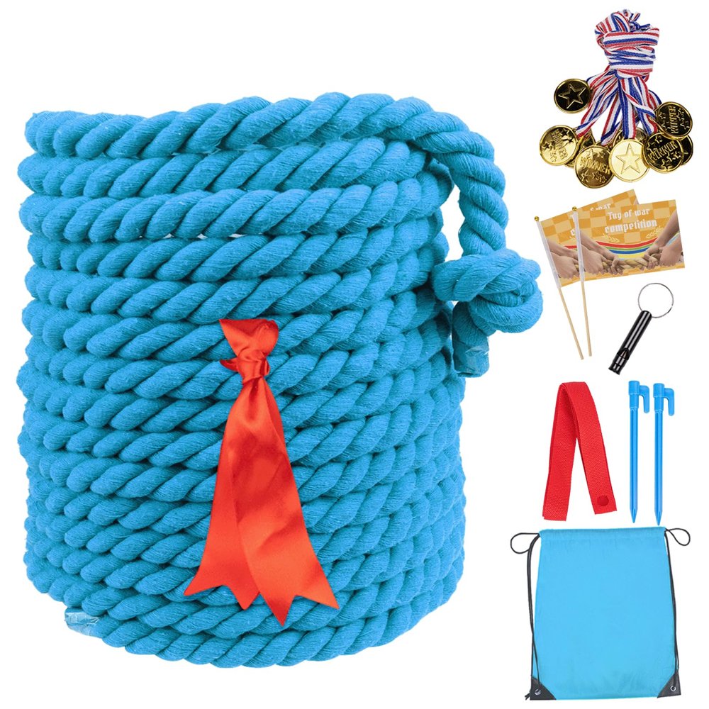 60FT Tug of War Rope,Tug a War,Tug of War Rope Adult with 10 Medals,2 Flags,Whistle,2 Hooks,Demarcation,Ribbon and Storage Bag,Outdoor Backyard Game,Team Game