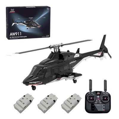 BrickCraftWorks 1/34 Scale AW-911 Air-Wolf RC Helicopter, 2.4G 9CH Flybarless Airplanewith 6G/3D Stunt Mode and GPS Positioning (RTF Version/Mode 1/Mode 2)
