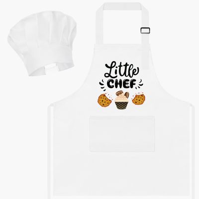 R HORSE Kid Apron and Chef Hat Set - 2Pcs White Little Chef Adjustable Children Kitchen Toddler Apron for Boys Girls, Funny Dress up Pretend Play Toy Birthday Gift for Kids Cooking Baking Painting