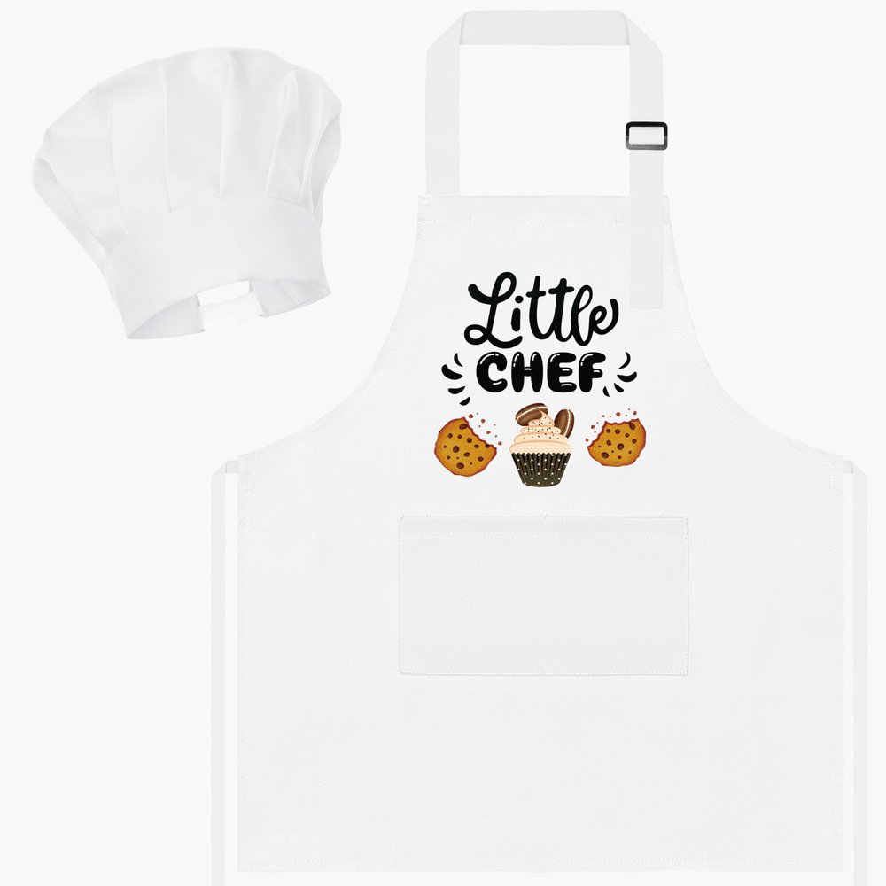 R HORSE Kid Apron and Chef Hat Set - 2Pcs White Little Chef Adjustable Children Kitchen Toddler Apron for Boys Girls, Funny Dress up Pretend Play Toy Birthday Gift for Kids Cooking Baking Painting