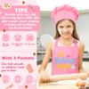 R HORSE Kid Apron and Chef Hat Set - 2Pcs Pink Baking Princess Adjustable Children Kitchen Toddler Apron for Girls, Funny Dress up Role Play Chef Toy Birthday Gift for Kids Cooking Baking Painting view 3