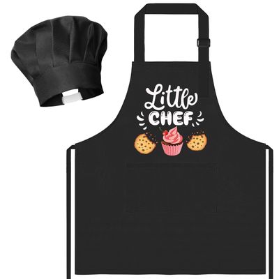 R HORSE Kid Apron and Chef Hat Set - 2Pcs Black Little Chef Adjustable Children Kitchen Toddler Apron with Pockets for Kids, Funny Dress up Pretend Play Toy Birthday Gift for Cooking Baking Painting