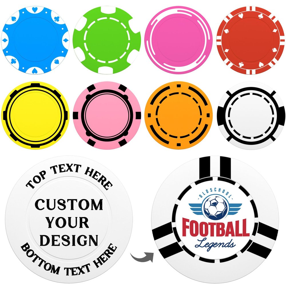 100-1000 Custom Poker Chips 37mm, 9 Colors Drink Tokens Personalized Your Logo, Image & Text, Full-Color Double Sided Printing, Customized Plastic Poker Chips for Bar, Club, Parties, Events (White)