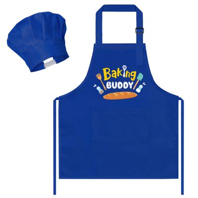 R HORSE 2Pcs Kid Apron and Chef Hat Set, Blue Adjustable Children Kitchen Toddler Apron for Boys, Dress up Role Play Chef Toy Funny Birthday Gift for Kids Cooking Baking Painting