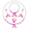 BAOBAOJOY Princess Jewelry for Little Girls, 5 Piece Mermaid Tail Jewelry Set, Stretch Necklace Bracelets Rings and Clip on Earrings, Perfect for Dress Up, Birthday Parties, Costume Play, Pink view 1