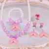 BAOBAOJOY Princess Jewelry for Little Girls, 5 Piece Mermaid Tail Jewelry Set, Stretch Necklace Bracelets Rings and Clip on Earrings, Perfect for Dress Up, Birthday Parties, Costume Play, Pink view 2