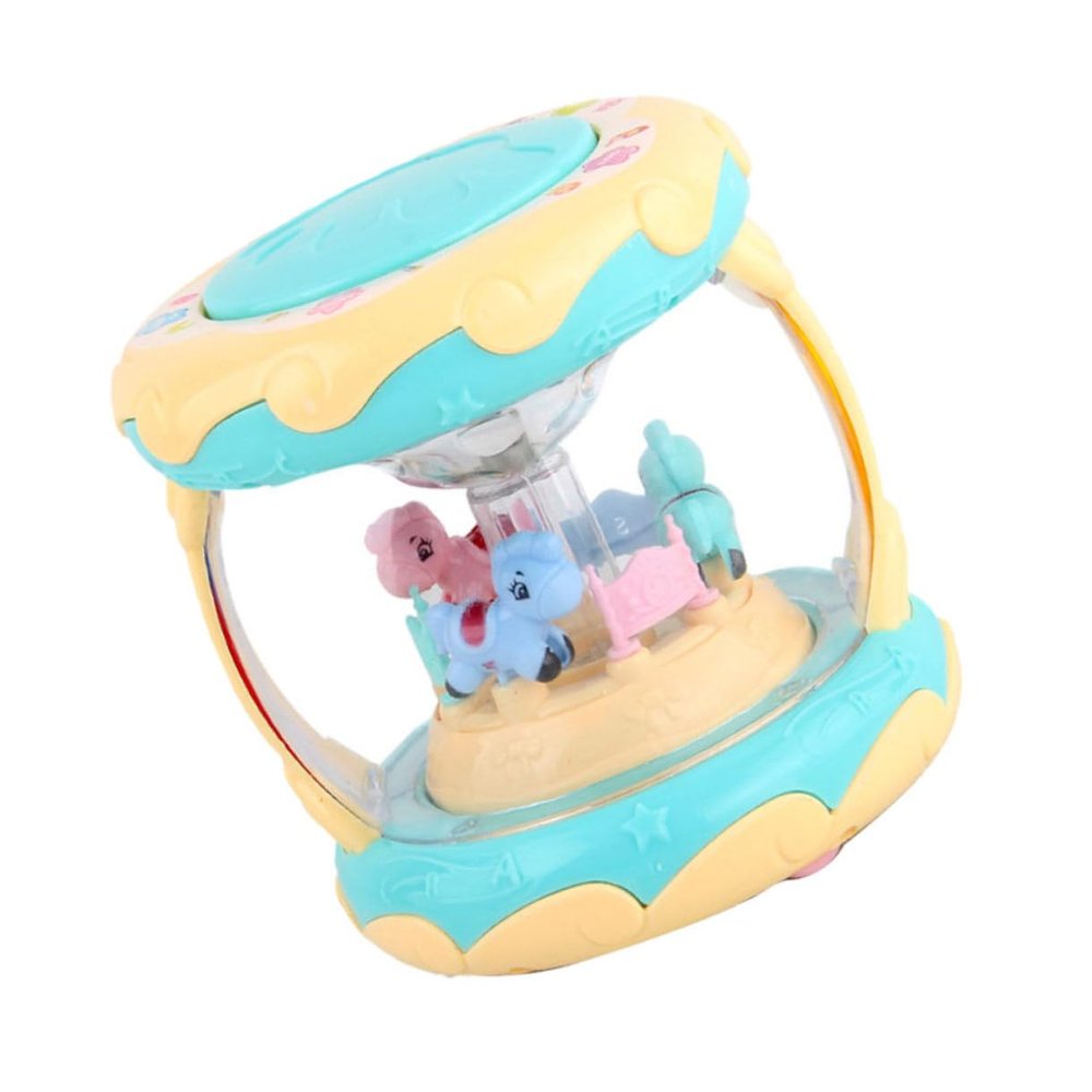 FELTECHELECTR Carousel Hand Drum Toy with 3D Light and Music for Babies