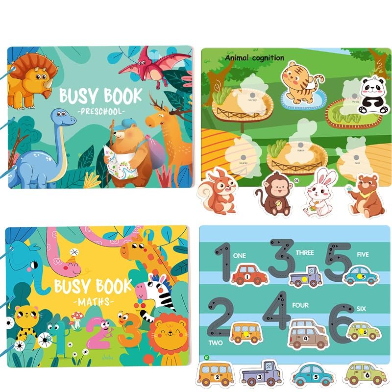 DTREEL Montessori Busy Book for Toddlers 3+, Educational Fine Motor & Sensory Play - Durable Preschool Learning Gift for Boys & Girls(2 Books)