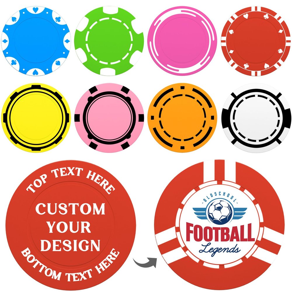 100-1000 Custom Poker Chips 37mm, 9 Colors Drink Tokens Personalized Your Logo, Image & Text, Full-Color Double Sided Printing, Customized Plastic Poker Chips for Bar, Club, Parties, Events (Red)