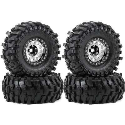 118mm 1.9inch RC Crawler Tires,Negative Bias-11mm Aluminum Wheels 12mm Hex for 1/10 RC Crawler Cars TRX-4 D90 D110 TF2 Tamiya CC01 AXI03007 90047 SCX10III Gen8 R258 (Silver)