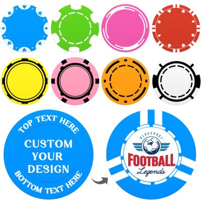 100-1000 Custom Poker Chips 37mm, 9 Colors Drink Tokens Personalized Your Logo, Image & Text, Full-Color Double Sided Printing, Customized Plastic Poker Chips for Bar, Club, Parties, Events (Blue)