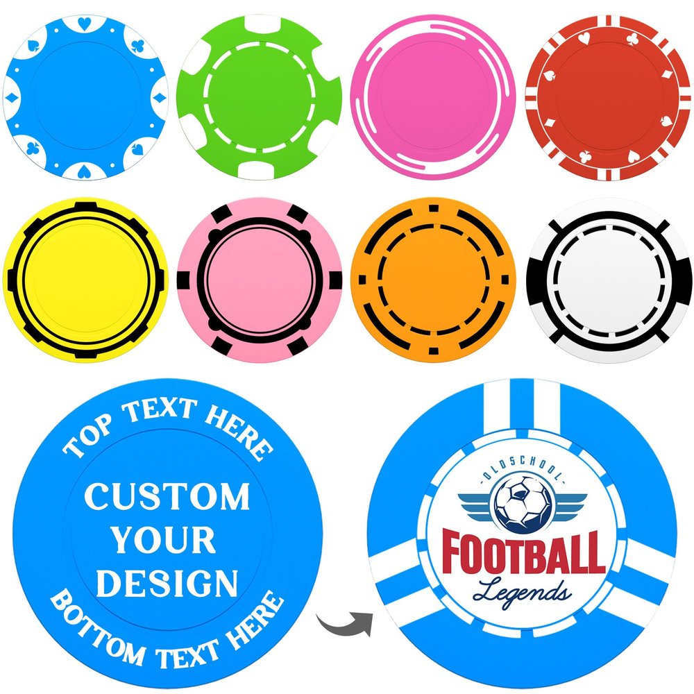 100-1000 Custom Poker Chips 37mm, 9 Colors Drink Tokens Personalized Your Logo, Image & Text, Full-Color Double Sided Printing, Customized Plastic Poker Chips for Bar, Club, Parties, Events (Blue)