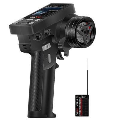 HotRC CT-10B 2.4G 10CH Radio Transmitter and Receiver with LED Display, Metal Steering Wheel, Trainer Function, for RC Car, Truck, Boat, Tank, Crawler, Drift Vehicle