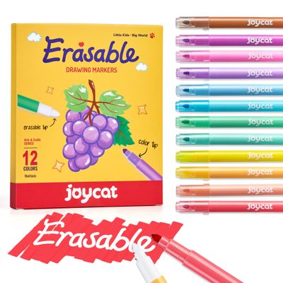 12-Pack Dual Conical Tip Erasable Markers, Water-Based Art Pens - Vibrant Color-Coded Barrels, Anti-Roll Caps, Smooth No Bleed Ink, Ideal Color Changing Magic Pen & Highlighters for Kids & Artists