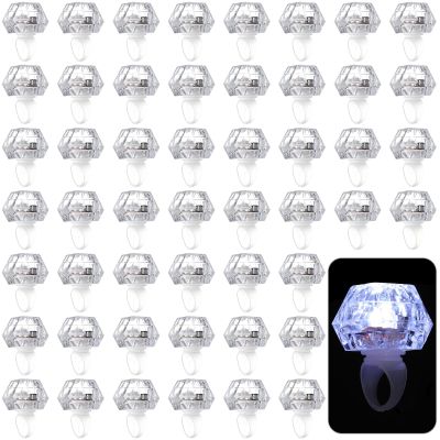 Vicenpal 50 Pack Flashing LED Light up Rings Bachelorette Party Favors Plastic Diamond Rings Flashing Glow in The Dark for Bridal Shower Game Wedding Birthday Party Decorations(White Light)