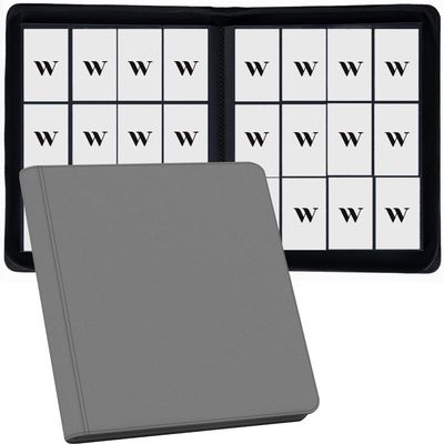 12 Pocket Card Binder, 720 Pockets PU Leather Zipper Trading Card Collection Album, Side-Loading Card Storage Folders for MTG, TCG, Game/Sport Crads (Grey, 12 Pockets)