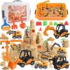 34Pcs Sand Construction Site Kit Sensory Bin Toy for Toddler with 8 Vehicles, 6 Castle Molds, 5 Road Signs, 4 Worker Figures, 2.2lbs Sand, Learning Sand Toys Birthday Gift for Kids Boys Ages 3 4 5 view 1